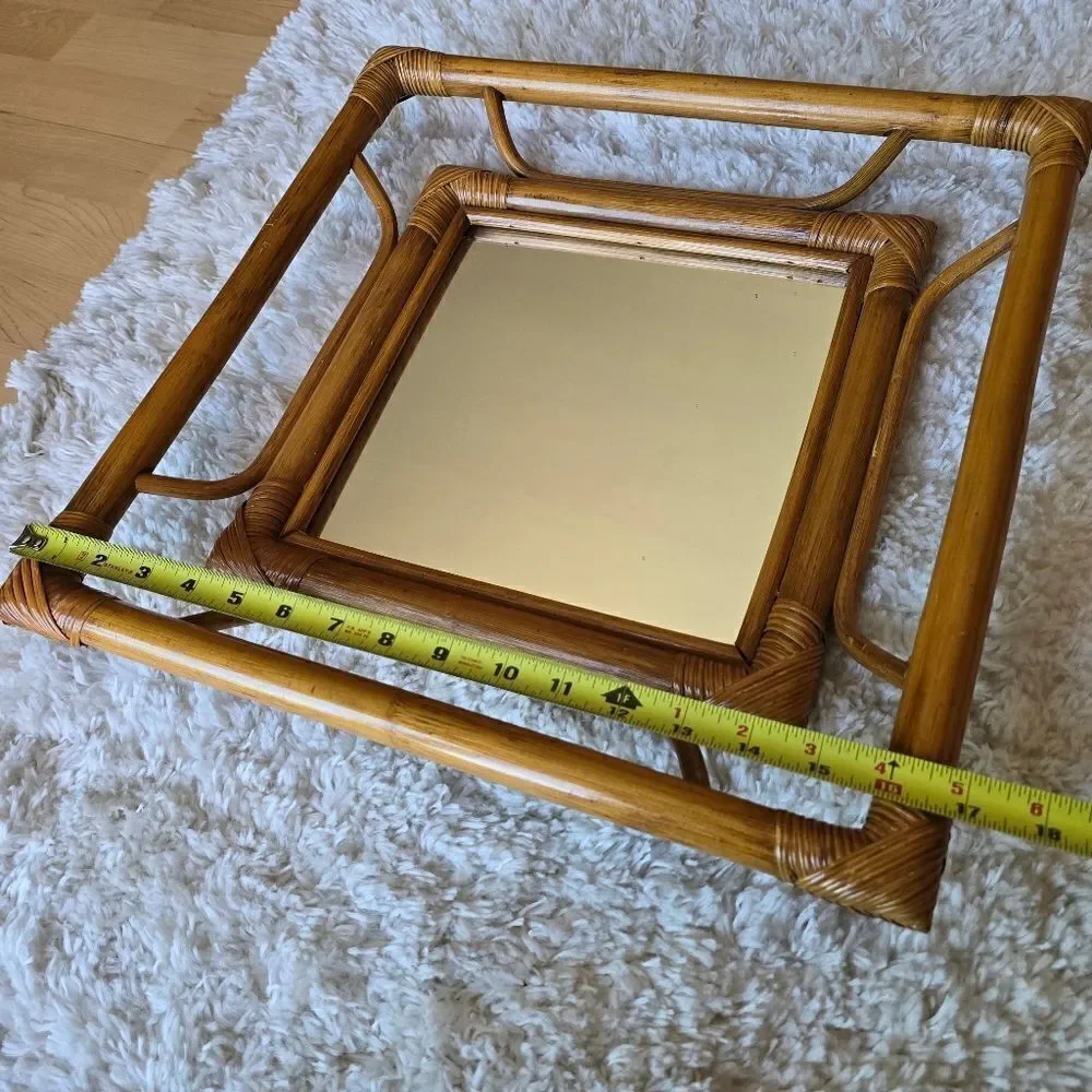 Bamboo/ Rattan Square‎ Mirror Mid Century Modern  Bohemian